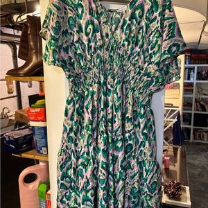 Chic Soul Green and Pink Patterned Dress